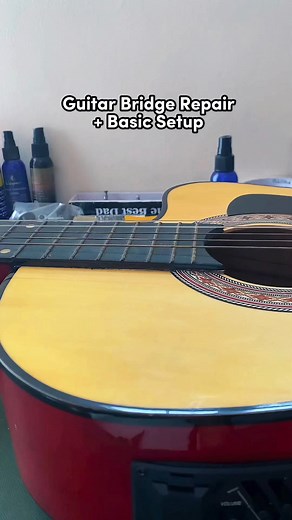 Bridge Repair Basic Setup done! ⚙️ #guitarrepair #guitarsetup #guitarmaintenance #acoustomania | Acoustomania