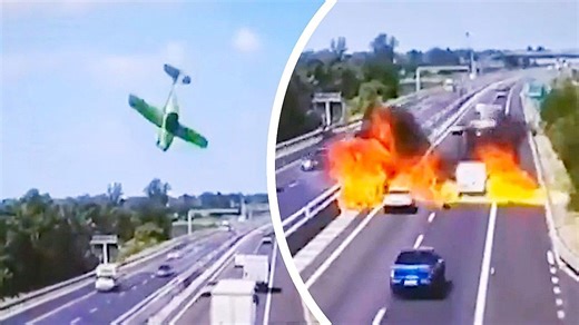 Microlight plane crashes onto iIalian highway, killing two