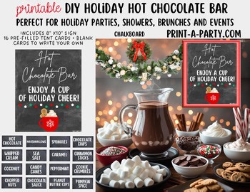 Printable Holiday Hot Chocolate Bar with sign   topping tent cards