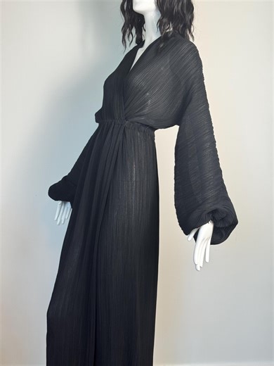 70s HALSTON IV Black Plisse Wrap Dress - Etsy