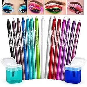 15 Color Eyeliner Pencil Set, Waterproof Eyeliner Pen Colorful Eyeliner with 2 Eyeliner Sharpener Glitter Eyeliner Kit Long Lasting Eye Makeup Set Gift Eye Liners for Women Girl (15 Colors)