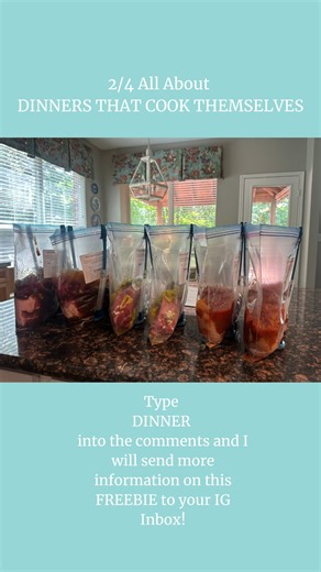 (2/4) FREE PDF: Type DINNER into the comments and I will send you instructions for how to get this FREE PRINTABLE sent to your inbox! #freezermeals #freezermealprep #myfreezeasy #myfreezeasymethod #dinnercooksitself #slowcookermeals #instantpotmeals #savemoney #savemoneyongroceries | $5 Dinners