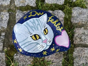 Chat, visage de chat, personnalisé, pierre avec image de chat, pierre de deuil, perte, souvenir, pierre tombale, souvenir, pierre de consolation, décoration funéraire