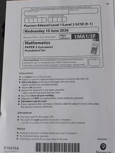 Edexcel GCSE Maths Foundation Paper 3 - 10th June 2026
