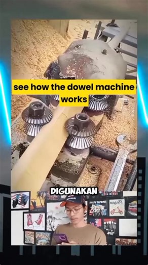 A dowel maker is a machine used to round wood into a stick shape which will later be used to make broom handles and so on. #dowelmaker #wood #woodenstick #broomhandle #machine #stick #craftsman #unique #facts #knowledge #us #ua #au #ca #mx #be #gb #reels #fyp #viral | Karunia Rizky