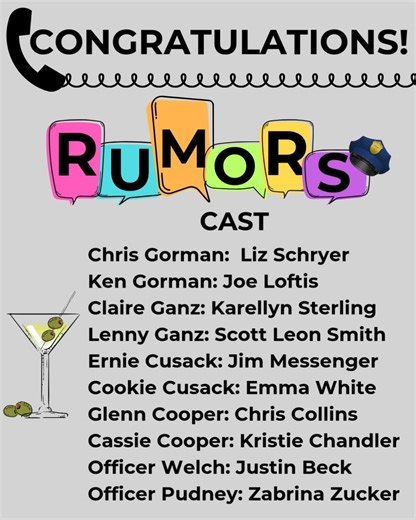 THE CAST LIST IS UP! 🥳 Congratulations to the BLT cast of Neil Simon's "Rumors"! 😏We are stacked and ready for laughs! #BucyrusLittleTheatre #BucyrusOhio #SupportLocalTheatre | Bucyrus Little Theatre
