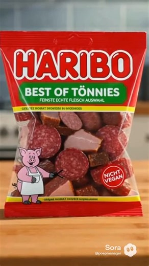 PoepManager on Instagram: "😂🍖 Best of Fleisch statt Fruchtgummi! (KI-Satire) #humor 😂 Das ist Satire! 🔗 Affiliate-Link zum Produkt: 👉 https://amzn.to/4bhTbFj (kleine Provision für mehr Unsinn 😄) Die Haribo „Best of Tönnies“ – eine frei erfundene Premium-Auswahl echter Fleischsorten, angeblich direkt aus einem Schlachthof-Sortiment, in verschiedenen Varianten geräuchert. 🥩 Auswahl (angeblich): • Mild geräuchert • Pfeffer & Knoblauch • BBQ Deluxe • Extra kräftig „Herzhaft pur“ Natürlich mit