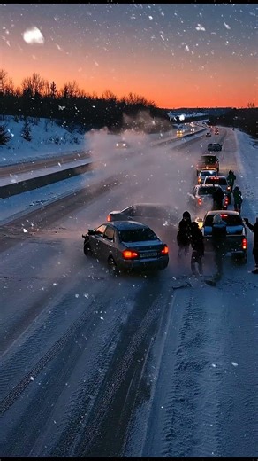 Out-of-Control Car on Icy Highway Just Misses Man | Security Camera #blackice #dashcamfootage #crash