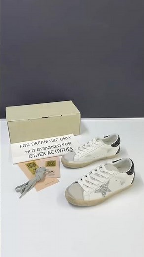 Golden Goose Super-Star Sneakers With Silver Glitter Star And Black Glitter Heel Tab