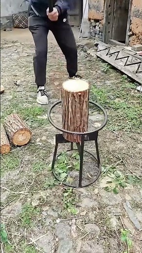 ESSENTIAL FOR RURAL LIFE: NO AXE NEEDED, WOODSMAN TEACHES EFFICIENT LOG-SPLITTING
