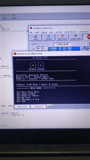 mcdonalds menu in assembly language 🤖 #correctcoding #simcard #memes #codergirl #codeadventure