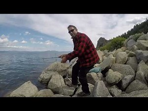 Fishing Lake Tahoe from Shore at Cave Rock State Park (Nevada)