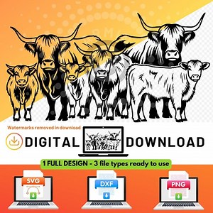 Highland Cow Herd SVG PNG: Cutting File for Crafts (digital Download) - Etsy