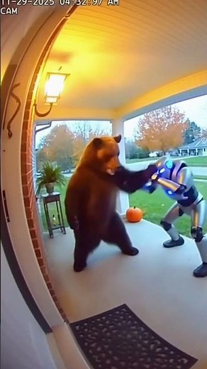Bear vs Delivery Robot… Caught on Doorbell!