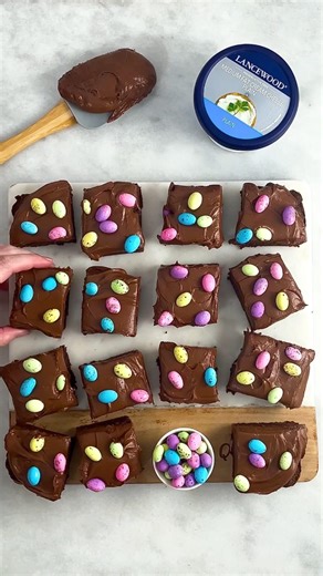 Chocolate Brownies with Chocolate Cream Cheese Icing and Speckled Eggs #easterbaking #brownies
