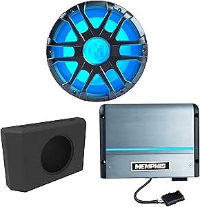 Memphis MM1224 12" Marine Subwoofer with MM600.2V 2-Channel Marine Amplifier and Single 12" Enclosure Compatible with Ford Bronco Tailgate