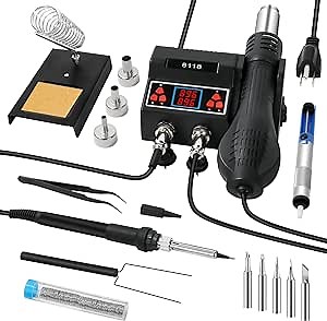 8118 80W 356-932℉ Soldering Iron Station, 2-IN-1 SMD 700W 212-896℉ Hot Air Rework Station with LED Display, Cool/Hot Air Conversion, Calibration Support, Sleep Mode, PID Temperature Control