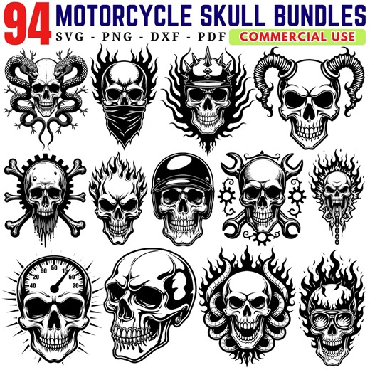 Motorcycle Skull SVG Bundle, Biker Helmet Clipart (94 Designs) - Etsy