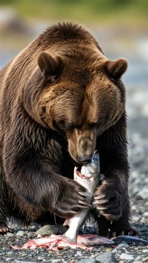 Bear Eating a Fish | Powerful Wildlife Feeding Moment 🐻🍖🐻 #wildlife #animallovers #foryou