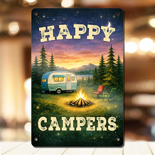Happy Campers Camping Sign - Campsite RV Sign - Camper Decor - Etsy
