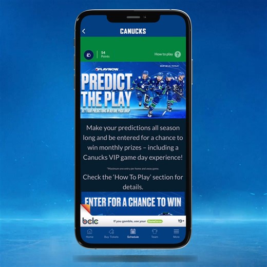 12K views · 48 reactions | Calling all #Canucks fans!  Win amazing prizes with PlayNow Sports & PROLINE Predict the Play, including a VIP Game Day Experience for next season's Home Opener! Get your predictions in and start earning points for each Canucks game! Must be 19+ to enter. PLAY | vancanucks.co/41ByZI4 | Vancouver Canucks | Facebook