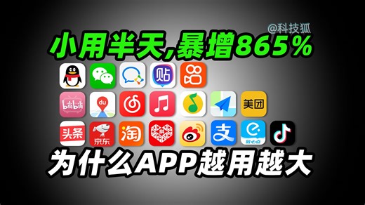 实测 20 款国民 APP ！小用半天，体积暴增 865%【科技狐】