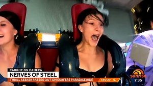 88K views · 508 reactions | A thrill-seeker is going viral after being filmed fainting three times on a Gold Coast slingshot ride 藍 | Sunrise | Facebook