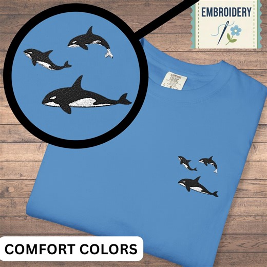 Embroidered Orca Whale Shirt - Embroidery Ocean Animal Tshirt, Cozy Comfort Colors Tee Gift - Etsy