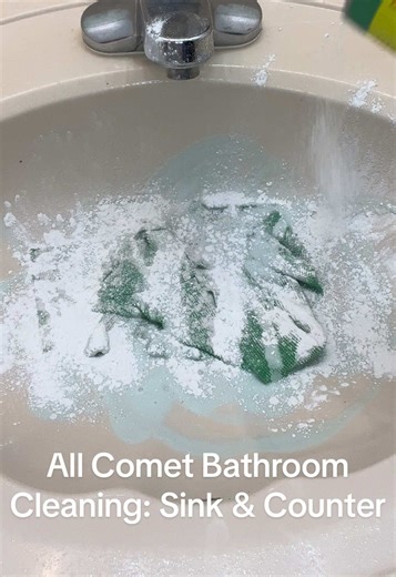All Comet Bathroom Clean: Sink and Counter Rag Scrub with Comet Spray, Cream Cleanser, and Powder! ✨🫧#cleantok #cleaningtiktok #asmrcleaning #comet #girltherapy