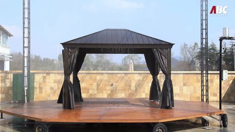 ABCCANOPY Hardtop Gazebo 8x8 - Outdoor Metal Hard Top Gazebo, Permanent Galvanized Steel Aluminum Framed Pavilion with Netting and Curtain for Patio Backyard Lawn Garden (Double Roof, Khaki)