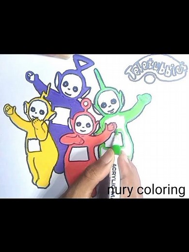 coloring Teletubbies four color, green, purple, red, yellow