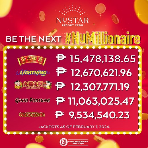 Play at NUSTAR for a chance to hit one of these multimillion slot jackpots! The largest gaming floor in the region boasts next-level gaming and a more rewarding experience, be it on slots, table games, or in our electronic gaming stadium. We also have daily draws and giveaways where you can win guaranteed prizes, including gaming credits and premium appliances! More info on our daily promos here: https://www.nustar.ph/offers/nustar-daily-prizes. FREE shuttle services are available. View the sche