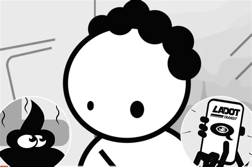 The Los Angeles DOT has modified their video campaign to include the message that pooping is not permitted on the bus - Thank you, Have a nice day