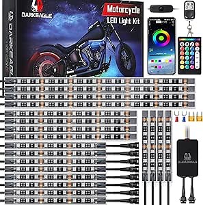 LD DARKEAGLE 20PCS Motorcycle RGB LED Light Kit with Brake Turn Signal Dual Zone, Underglow Lights with APP/RF Remote, Neon Accent Waterproof 12V for Touring, Large Cruiser & Custom Show Motorcycle