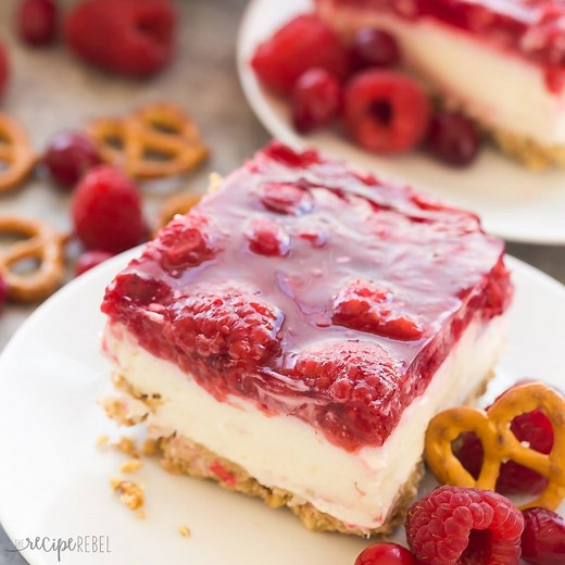 Now THIS is my kind of salad ;) Cranberry Raspberry Pretzel "Salad"! RECIPE: https://www.thereciperebel.com/cranberry-raspberry-pretzel-salad-dessert-video/ | The Recipe Rebel