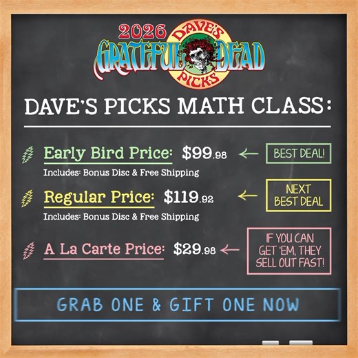 35K views · 291 reactions | Today’s assignment: Dave’s Picks ✍️ Subscribe to the Dave’s Picks 2026 series now to get four unreleased, complete live Grateful Dead shows plus a subscription-exclusive bonus disc, all at a lower price. The early bird discount closes in two weeks on 12/1 at 9 p.m. PT, so don’t lose out on the worm, head over to Dead.net to secure your picks for 2026. | Grateful Dead | Facebook
