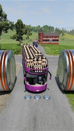 Moon Car & Capsule Bus vs Bollard Crash #beamngdrive #kidsgamertech #shorts