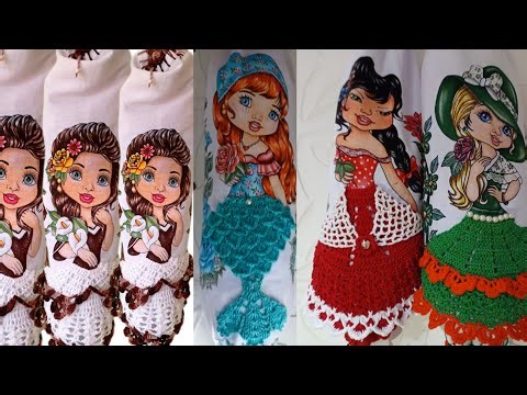 Puxa Saco de crochê Sainha no pano de prato