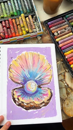 Casey Gartlan | drawing an oil pastel seashell 🦪🪼🧜‍♀️✨ #oilpastel #artprocess #mermaid | Instagram