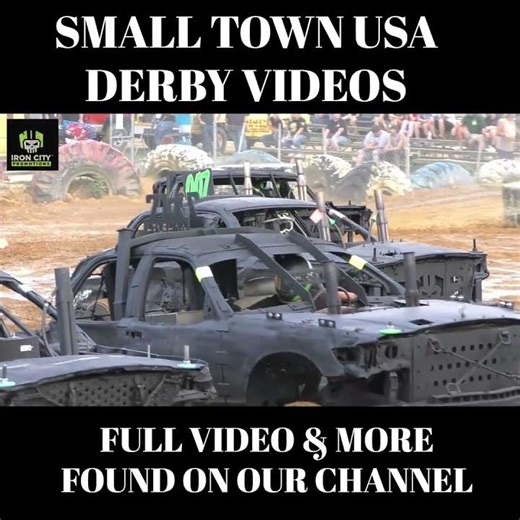 Full Size Derby Cars Enter The Arena for Battle Demo Derby Car Iron City Nationals Demolition Derby