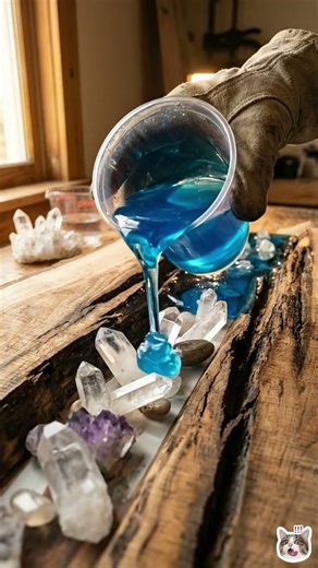 “Crystal Clear River Epoxy Table 🌊 Satisfying Wood Transformation!”PART1