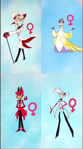 Lucifer, Alastor, Adam and Angel Dust gender swap😱 #hazbinhotel #alastor #angeldust #adam #lucifer