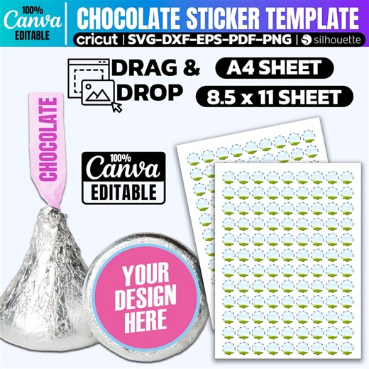 Chocolate Kiss Sticker Template: Canva Editable (digital Download) - Etsy