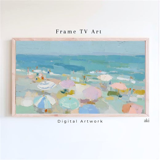 Pastel Beach Umbrella Pattern for Samsung Frame TV Art | Soft Summer Seaside Painting, Playful Coastal View (digital Download) - Etsy