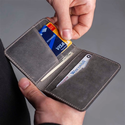 MONOGRAMMED Leather Wallet, Minimalist Mens Wallet, Bifold Wallet, Personalized Card Wallet, Groomsmen Gift, Monogram Initials for Him - Etsy