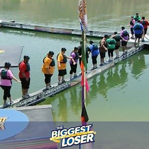 Our contestants must get across the first two legs of this balance beam challenge to win a 10-pound advantage toward this week's group weight loss goal. 🏆 | The Biggest Loser