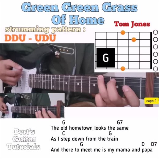 Green Green Grass Of Home - Tom Jones guitar chords w/ lyrics & strumming tutorial
