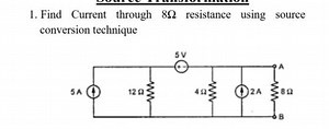 Find the current through the 8Ω resistance using the source con... | Filo