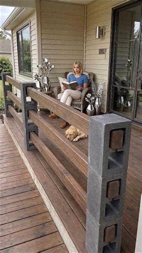 DIY Porch Railing Makeover with Concrete Blocks and Wood