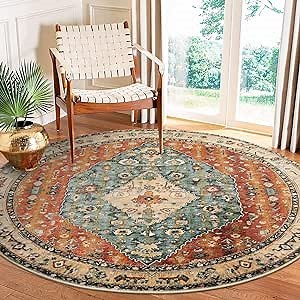 Lahome Felice Boho Tribal Round Rugs 6ft Washable Living Room Area Rug, Soft Bedroom Circle Rug, Oriental Large Indoor Floor Dining Room Carpet for Entryway Nursery (Rust/Dull Teal,6ft-Round)